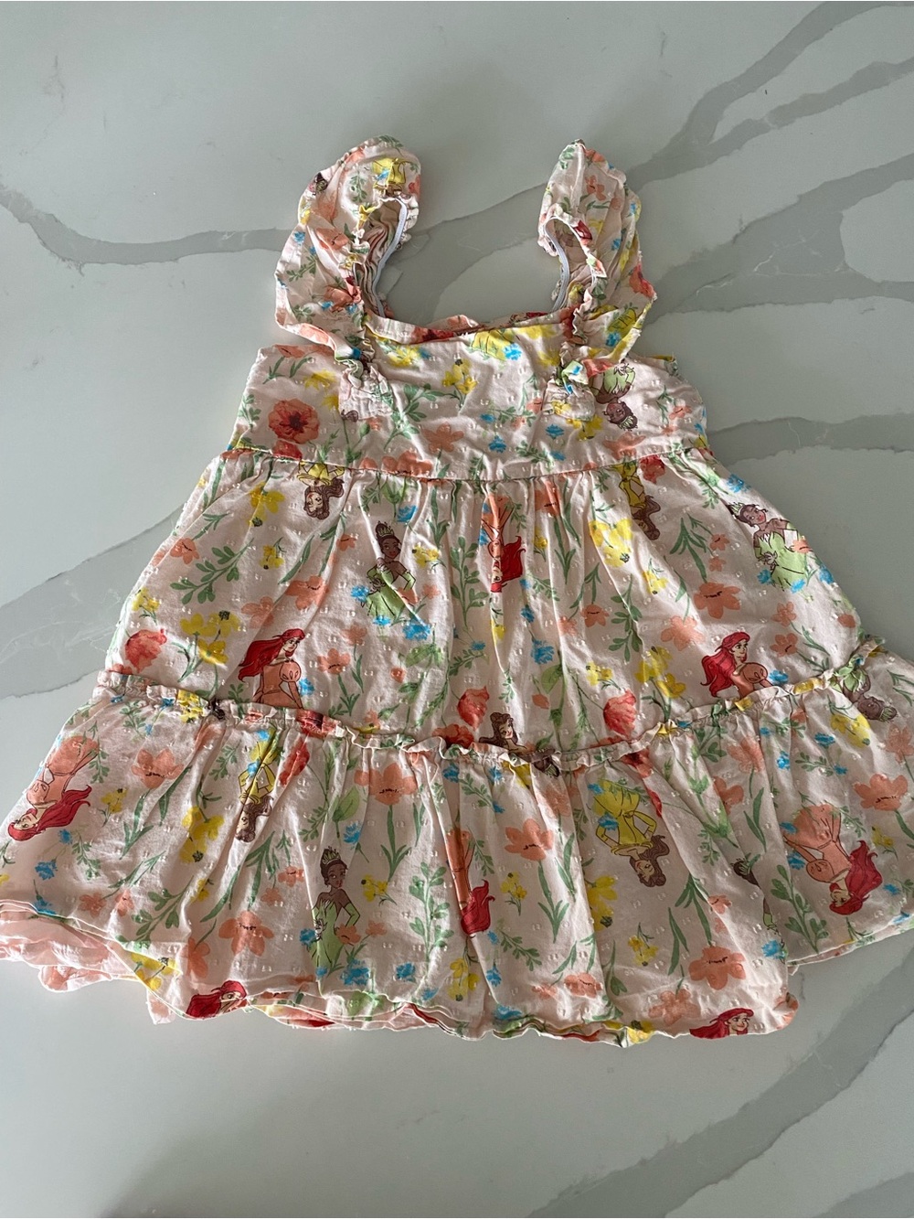 Disney Princess Ariel Belle Tiana Floral Cotton Sundress Ruffle Dress 5T Girls